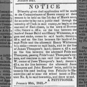 Notice, refers to line of James Thompson's land
