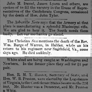 Rev. William Burge death notice