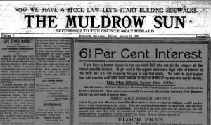The Muldrow Sun Heading 1920