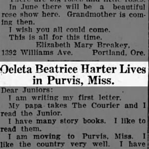 Oeleta Beatrice Harter loves in Purvis, Miss
