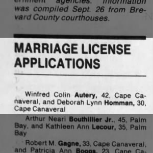 Marriage License Application - Winfred Autery and Deborah Homman