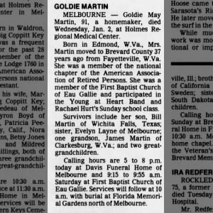 Obituary for Goldie May MARTIN