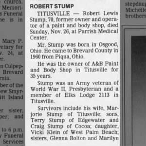 Obituary for Robert Lewis STUMP