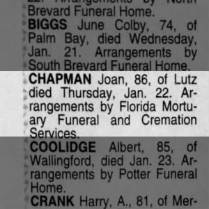 Obituary for Joan CHAPMAN