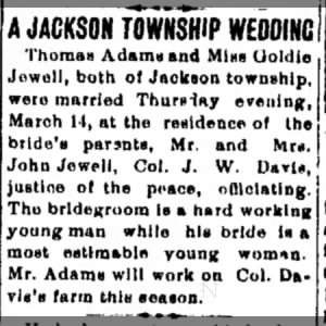 Marriage of Adams / Jewell