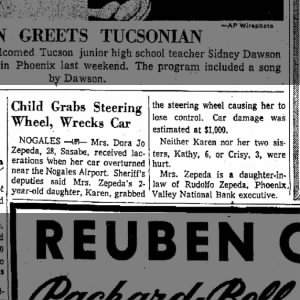 1958-02-17 Dora Jo Zpeda - Tucson Daily Citizen (Dora Jo Zepeda Car Overturned, Nogales)