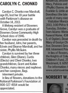 Obituary for CAROLYN C. CHONKO