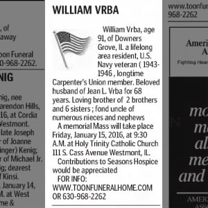 Obituary for WILLIAM VRBA
