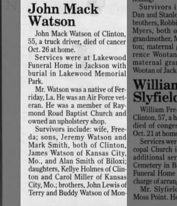 Obituary for John Mack Watson