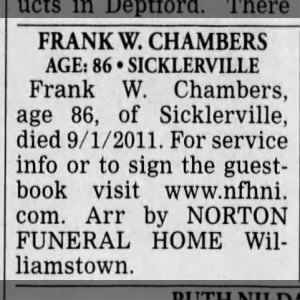 Obituary for FRANK W. CHAMBERS