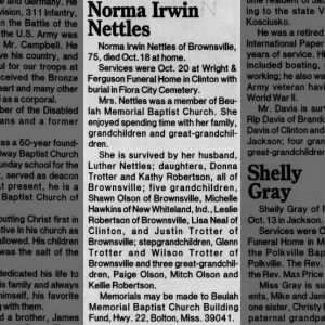 Obituary for Norma Irwin Nettles