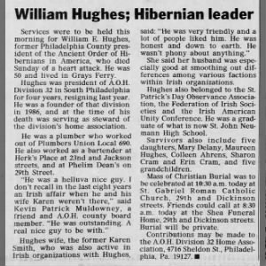 Wed 3 Aug 1994 Phila Inq p16 Obituary William E Hughes dod 31 Jul 1994