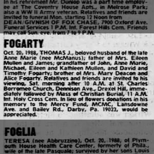 Obituary for THOMAS J FOGARTY
