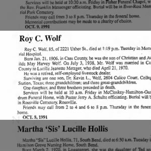 Obituary for Roy C. Wolf