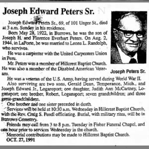 Obituary Joeph Edward Peter's Sr.