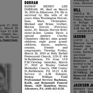 Obituary for BISHOP HENRY LEE DORRAH