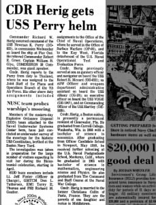 CDR Herig Gets USS Perry Helm