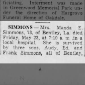 Obituary for Manda E. SIMMONS