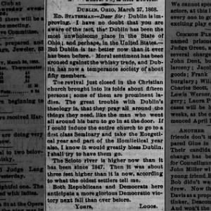 Dublin Ohio March 27, 1868
