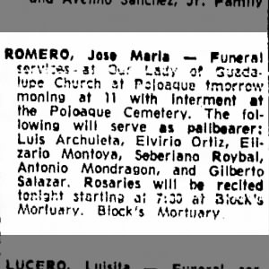 Obituary for Jose Maria ROMERO