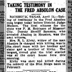 Taking Testimony in the Fred Absolon Case