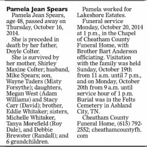 Obituary for Pamela Jean Spears