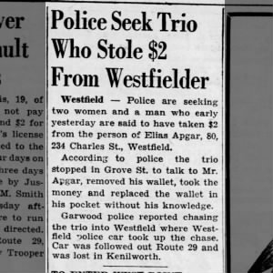 Police Seek Trio Who Stole $2 From Westfielder - The Courier-News pg 3