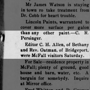 1903 06Ju_Editor C H Allen Bethany Rev Oatman Bridgeport were McFall visitors_The McFall Wkly Mirror