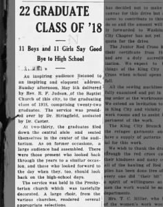 Class of 1918, The King City Times, May 10th, 1918