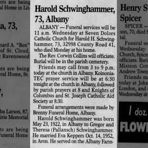 Obituary for Harold Schwinghammer part1