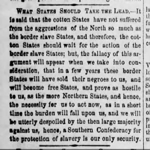 Justification for Southern Confederacy - Daily Evening Citizen, Vicksburg, Mississippi - Jan 1, 1861