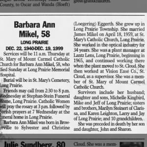 Obituary for Barbara Ann (Eggerth) Mikel