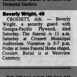 Obituary for Beverly Wright