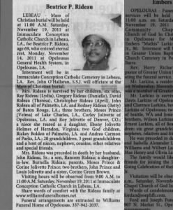 Obituary for Beatrice P. Rideau