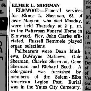Obituary for ELMER L. SHERMAN