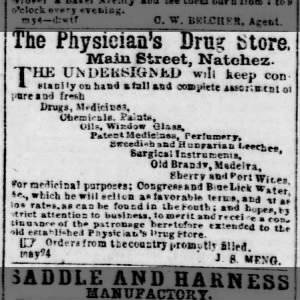 1859, Aug 3 (J.S. MENG, Physicians, Main St, Swed  Hung) Weekly Democrat, Natchez, MS p 2