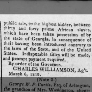 1819 Sale of illegally imported Africans in Georgia