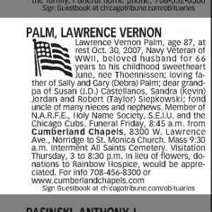 Obituary for LAWRENCE VERNON PALM