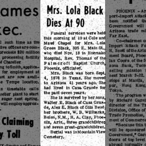 Obituary for Lola Green Black