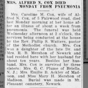 Obituary for Caroline M. Cox