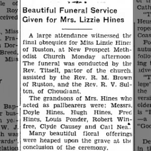 Obituary for Lizzie Hines