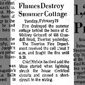Flames Destroy Summer Cottage (29 Feb 1972)