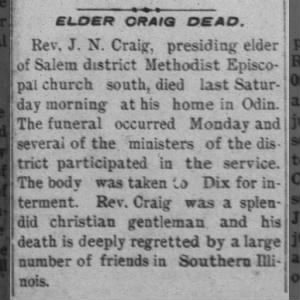 Rev Jasper Newton Craig Obituary 1908