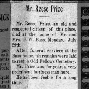 Enterprise MS  -  Obituary for Reese Price