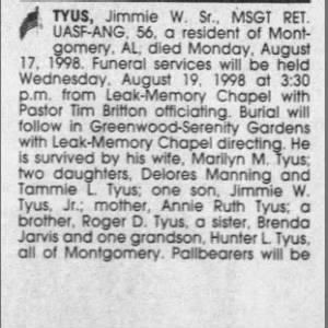 Jimmie W. Tyus, Sr. Obituary (Part 1)