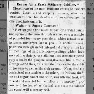 1841 - Sherry Cobbler recipe, Natchez, Mississippi