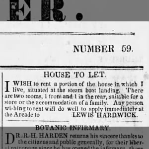 Lewis Hardwick had portion of house to rent