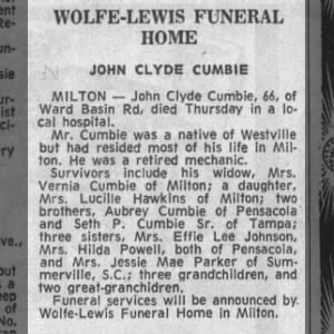 Obituary for JOHN CLYDE CUMBIE