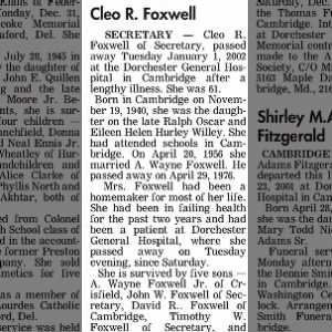 Obituary for Cleo R. Foxwell