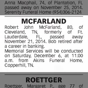 Obituary for Robert John MCFARLAND